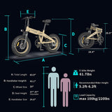 dimension of Himo ZB20 48V 250W 20'' Fat Tire Foldable Electric Bike